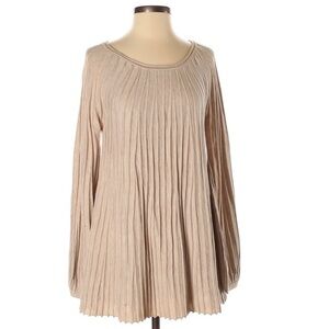 Max Studio size S tan ribbed A-line knit sweater with long balloon sleeves